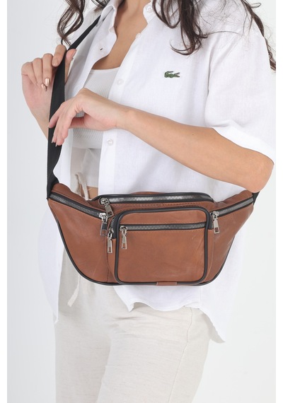 Nahitatyana Unisex Taba Çok Cepli Hakiki Deri Freebag Bel Çantası Ve Omuz Çantası Taba - 121763658 Taba