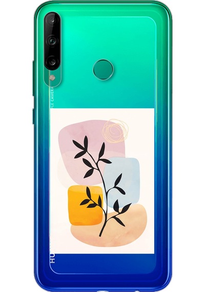 Huawei P40 Lite E Brush Leaf Tasarımlı Süper Şeffaf Telefon Kılıfı Çok Renkli
