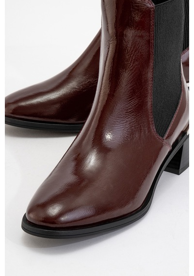 Luvishoes Luvi Shoes Neiva Bordo Rugan Hakiki Deri Kadın Chelsea Bot Bordo