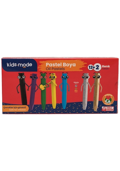 Kidsmode Yağlı Pastel Boya Altıgen 12+2 Renk Çok Renkli