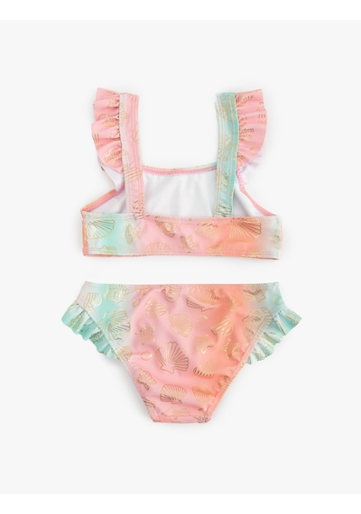 Koton Deniz Temalı Baskı Detaylı Fırfırlı Askılı Bikini Takımı Pembe Desenli 5skg00007mm Pembe Desenli