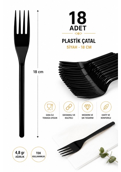 Plastik Çatal Siyah 4,8 Gr Modern Lüks 18'adet