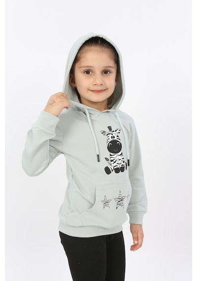 Toontoy Kız Çocuk Yıldızlı Zebra Baskılı Kapüşonlu Sweatshirt Yeşil
