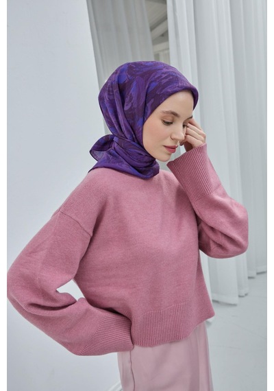 Silk Home Viskon Velora Eşarp Erguvan Mor Desenli Yumuşak Dokulu Tok Duruşlu 90x90 Çok Renkli