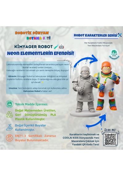 Codlaı Kids Robotik Dünyam 3d Boyama Seti - Çocuklar İçin Eğitici Yaratıcı Oyuncak Boyama Kiti - Kimyager Robot