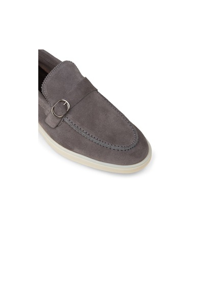 Deery Erkek Hakiki Süet Gri Tokalı Loafer - 02031mgrıc01