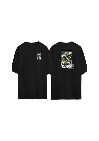 Thewert Unisex Roronoa Zoro Yeşil Ön Arka Baskılı Sıyah Oversize T-shirt Siyah