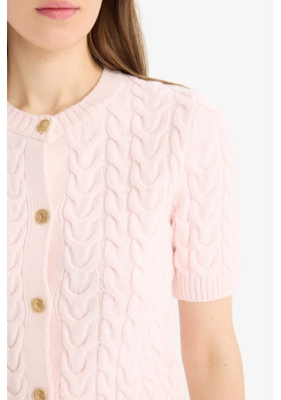 DeFacto Regular Fit Bisiklet Yaka Triko Kısa Kollu Hırka E6882AX25SMPN645 Pembe