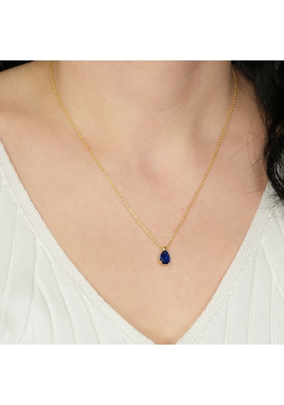 Mavi Topaz Damla Taşlı Altın Kolye Akm14