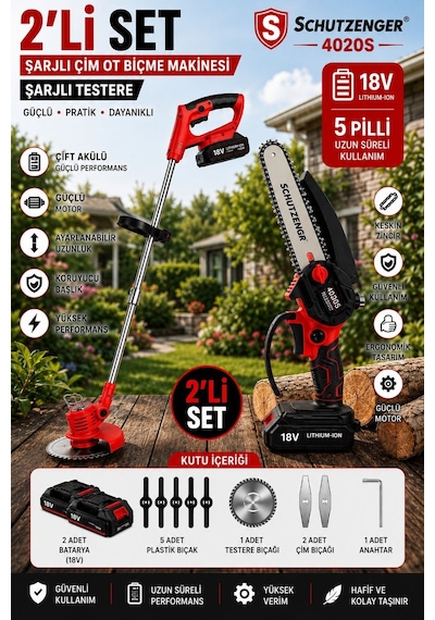 Schutzenger 4020F Şarjlı Ot Çim Biçme Kenar Kesme Makinesi Kırmızı