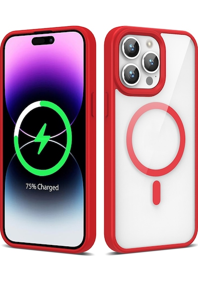 Zore Apple Uyumlu iPhone 14 Pro Max Kılıf Magsafe Wireless Şarj Özellikli Silikon Ege Kapak - Kirmizi