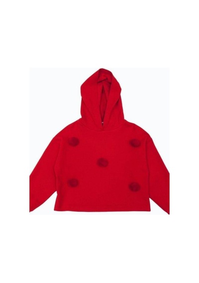 Kız Çocuk Kapüşonlu Ponponlu Sweatshirt-13496 Kırmızı