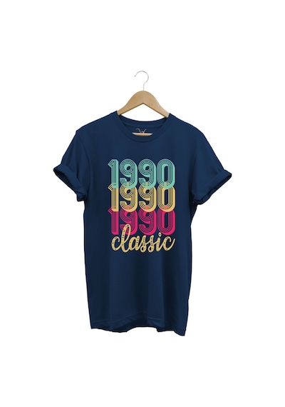 1990 Retro Vintage Classic Baskılı %100 Pamuk Regular Fit Unisex T-shirt Lacivert
