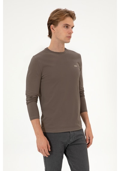 U.S. Polo Assn. Erkek Slim Fit Bisiklet Yaka Vizon Süprem Basic Sweatshirt 50313744-VR052