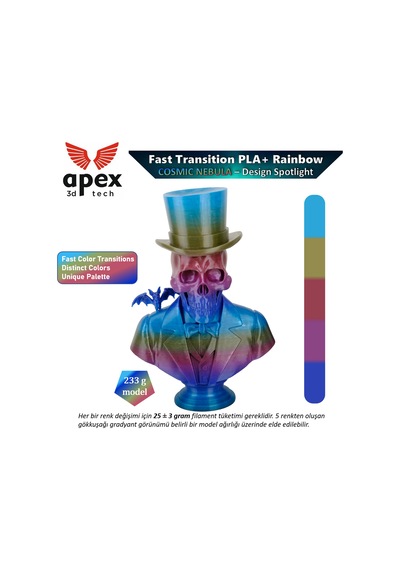 Apex3d Gökkuşağı Pla+ Filament - Kozmik Nebula 1 Kg 1.75mm
