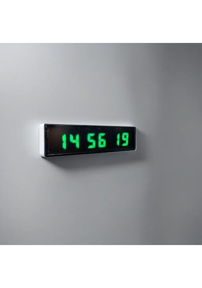 Saniyeli Dijital Led Duvar Ve Masa Saat Ve Derece - Yeşil Kasa Ölçüsü: 7x26 Cm