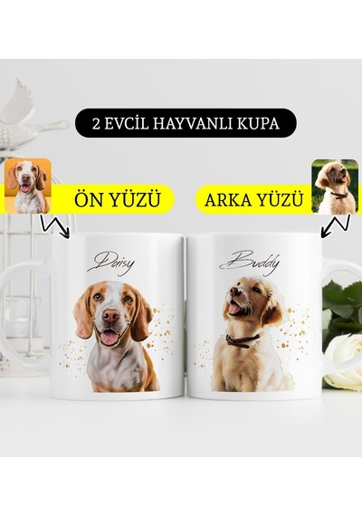 Bk Gift Kişiye Özel İki Evcil Hayvan Karikatürlü Beyaz Kupa Bardak-7, Arkadaşa Hediye, Sevgiliye Hediye Kobitmeyencom33913 Bk Gift