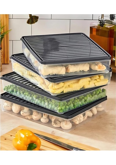 Bigmate Bgmt2525 4'lü Şeffaf Saklama Kabı 4x2,5 Lt Mikrodalga Buzdolabı Ve Dondurucu Uyumlu Düzenleyici Siyah