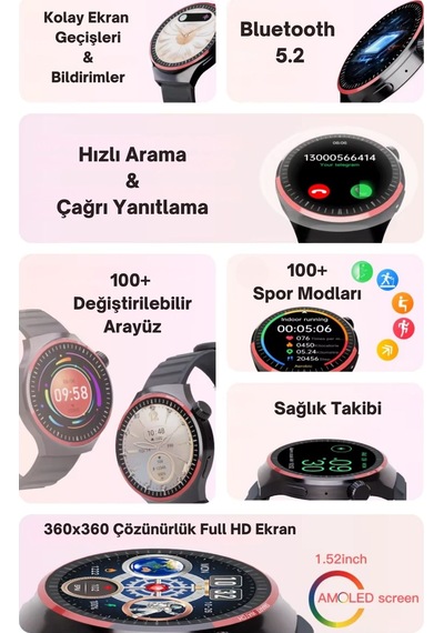 Wearfitpro Hw10 Pro 1.52 İnç 38 Mm Yuvarlak Amoled Ekran Yapay Zeka Destekli Akıllı Saat
