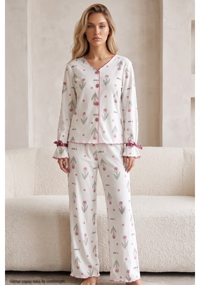 Siyah İnci Desenli Bürümcük-krınkıl Kurdele Detaylı Düğmeli Hırka Pijama Takım 26223921 Ekru Pembe Lale Siyah İnci Desenli Bürümcük-krınkıl Kurdele Detaylı Düğmeli Hırka Pijama Takım 26223921 Ekru Pembe Lale