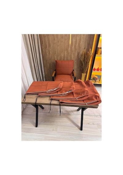 Outdoor Kumaş,bahçe Minderi,balkon Minderi,koruyucu Kılıf , 2-1-1 Takıma Uygun 4 Adet Pofuduk Model ,minder Kılıfı Turuncu