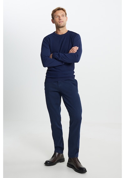 AC&Co / Altınyıldız Classics Erkek Laci Pamuklu Slim Fit Dar Kesim Armürlü Yan Cep Esnek Casual  Pantolon Lacivert