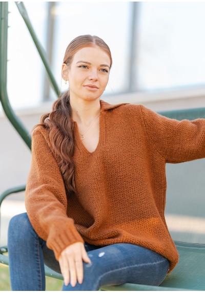 Gömlek Yaka Oversize Basic Kazak Kahverengi