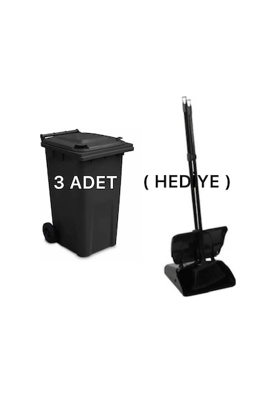3 Adet Plastik Çöp Konteyneri 240 Lt Isıya Karşı Dayanıklı Kapaklı Faraş Hediyeli Siyah