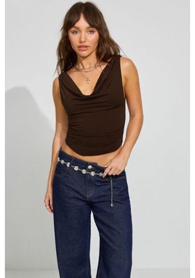 Madmext Kahverengi Degaje Yaka Kadın Body Mg2282