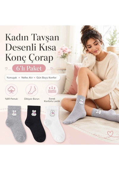 Çorap Giyim Kadın Tavşan Desenli Kısa Konç Çorap 3 Lü Paket, %80 Pamuklu Dikişsiz Burun, Nefes Alan Yumuşak Bilek Çorabı, Gri Siyah Beyaz Çok Renkli Çorap Giyim Kadın Tavşan Desenli Kısa Konç Çorap 3 Lü Paket, %80 Pamuklu Dikişsiz Burun, Nefes Alan Yumuşak Bilek Çorabı, Gri Siyah Beyaz Çok Renkli