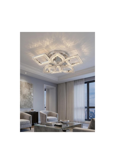 LumiaLighting Hera Model Gümüş 6"lı Ledli 3 Renk Modu Kristal Salon Mutfak Yatak Çocuk Odası Avize