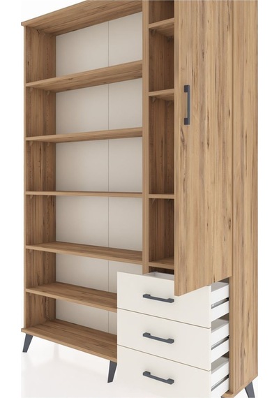 Arges Dolap 9 Raflı 3 Çekmeceli Tek Kapaklı 132x30x195 Çam-çam/aytaşı Atlas Çam/aytası