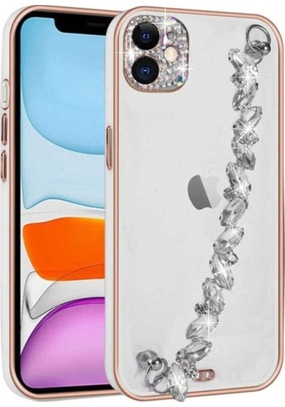 Apple Uyumlu iPhone 11 Kılıf Taş Süslemeli Kamera Korumalı El Tutamaçlı Zore Blazer Kapak Beyaz