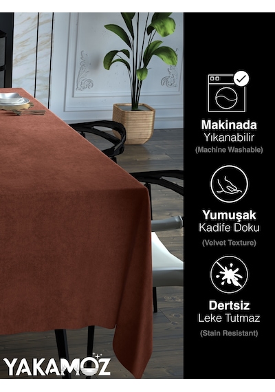 Kiremit Rengi Kadife Dokulu Masa Örtüsü Dertsiz Velvet Touch Serisi Kiremit