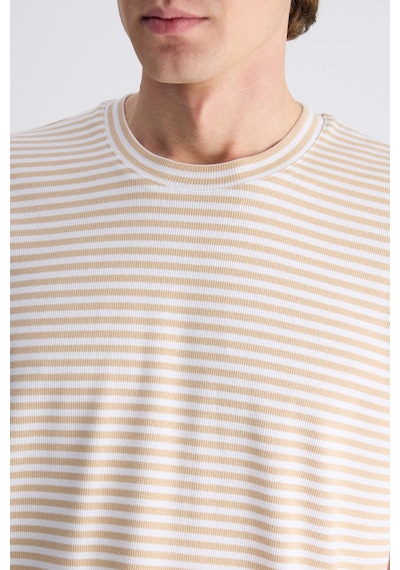 D's Damat Ds Damat Regular Fit Bej Çizgili Pamuklu T-shirt 4hc146171053m Bej