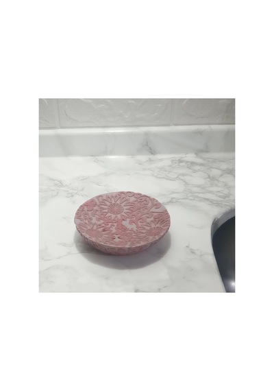 Buççin Online Mağaza Sabunluk Pembe Örgü Model Poliresin 13x13x2cm Banyo Seti Reçine Pembe Çok Renkli