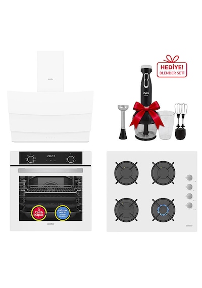 Simfer 0+9 Fonksiyon Airfry Beyaz 3'lü Ankastre Set (8216 Fırın + 3507 Ocak + 8707 Davlumbaz)