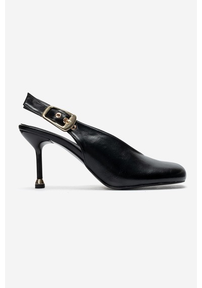 Luvi Shoes Flarıs Siyah Cilt Kadın Topuklu Ayakkabı