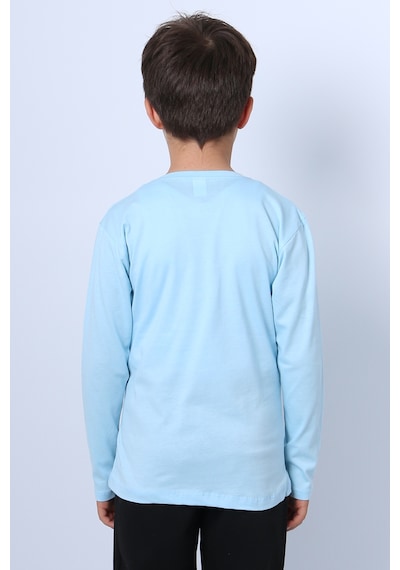 Hçm Erkek Çocuk Uzun Kollu Tshirt Never Give Up Baskılı Bisiklet Yaka D10 Turkuaz