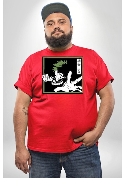 Angemiel My Hero Academia Dabi Anime Kırmızı Büyük Beden Erkek Kadın Unisex Basic Ön Baskılı Tişört Kırmızı