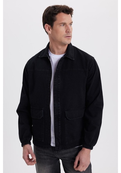 Tudors Erkek Relax Fit Rahat Kesim Çift Cep Denim Siyah Kot Mont Gömlek-42021 Siyah