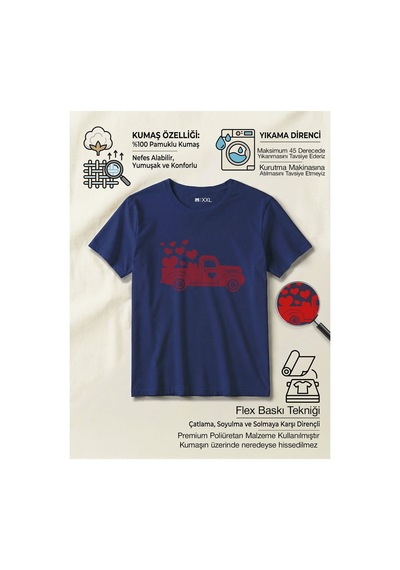 North Whiskers Kalp Yüklü Kırmızı Kamyonet Baskılı %100 Pamuklu Lacivert Sevgili Tişörtü Lacivert - 875693544 Lacivert - 875693544 Lacivert