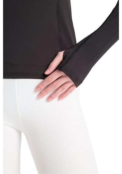 Hnc Sport Kadın Siyah Nefes Alan Compression Spor Body Tişört - Bilek Detaylı Tasarım