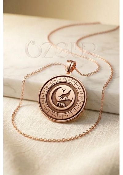 925 Ayar Gümüş Türk Devletleri Logolu Bozkurt Kolye Rose Gold