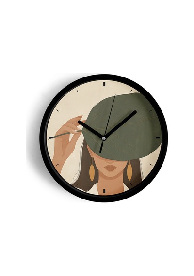 Sanatsal Kadın Ve Yaprak Tasarımı Modern Duvar Saati - 30cm - Önü Camlı Siyah Kasa-jh0699 Siyah