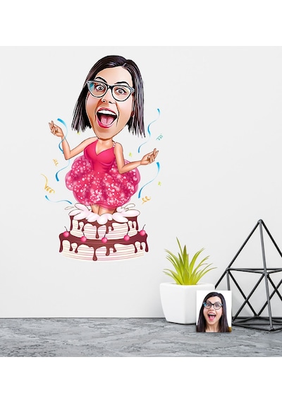 Kişiye Özel Bayan Doğum Günü Karikatürlü Duvar Sticker 50X70CM N11.1325