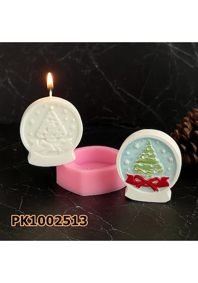 Pk1002513 - Silikon Kalıp Mum Kalıbı - Çam Ağacı Desenli Kar Küresi Renksiz