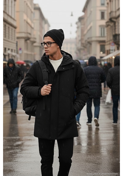 Buratti Astarlı Regular Fit Fermuar Ve Çıtçıt Düğmeli Kapüşonlu Erkek Mont 497Roma Siyah