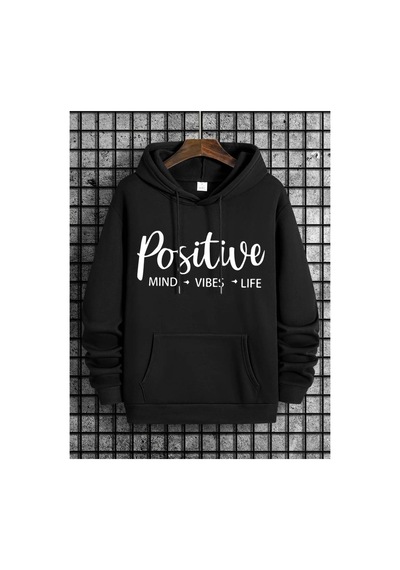 Medinenur Positive Baskılı Kapüşonlu Sweatshirt Siyah
