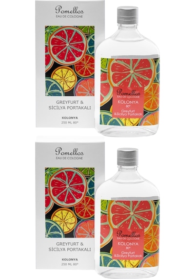 Pomellos 80 Derece Greyfurt & Sicilya Portakalı Kolonya Cam Şişe 250 ML x 2